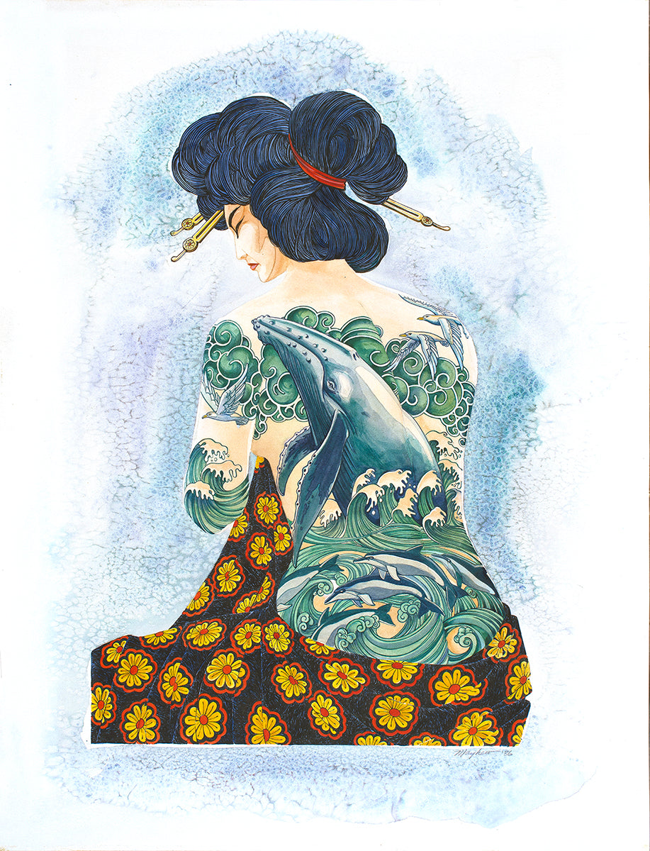 "Tattooed Lady" Giclée Print with Watercolor