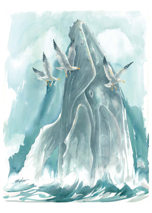 "Whale and Gulls" Blank Greeting Card, set of 6