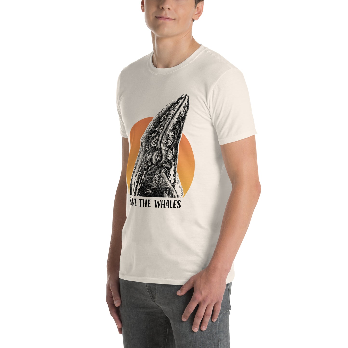"Save The Whales" Sunset Short Sleeved T-Shirt, Natural
