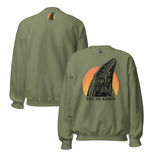 "Save The Whales" Sunset, Crew Neck Sweatshirt, 6 Colors
