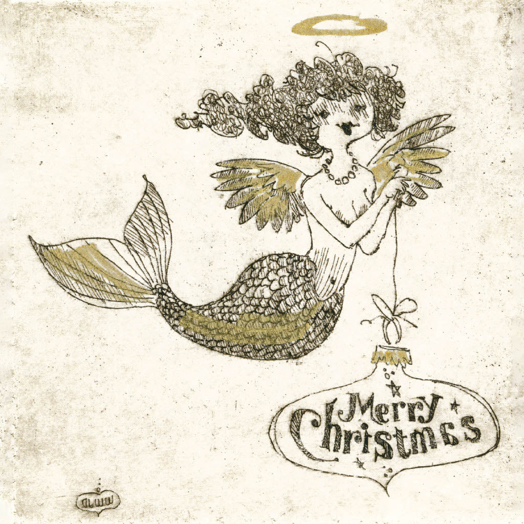 Mermaid Christmas Card, blank, cream, set of 5