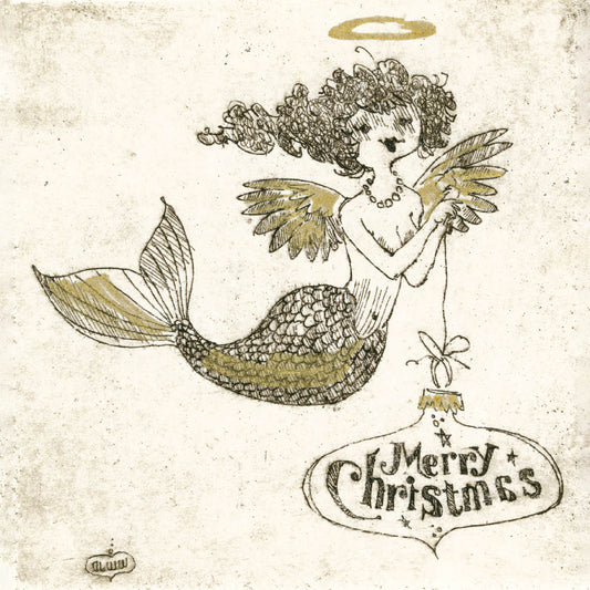 Mermaid Christmas Card, blank, cream, set of 5