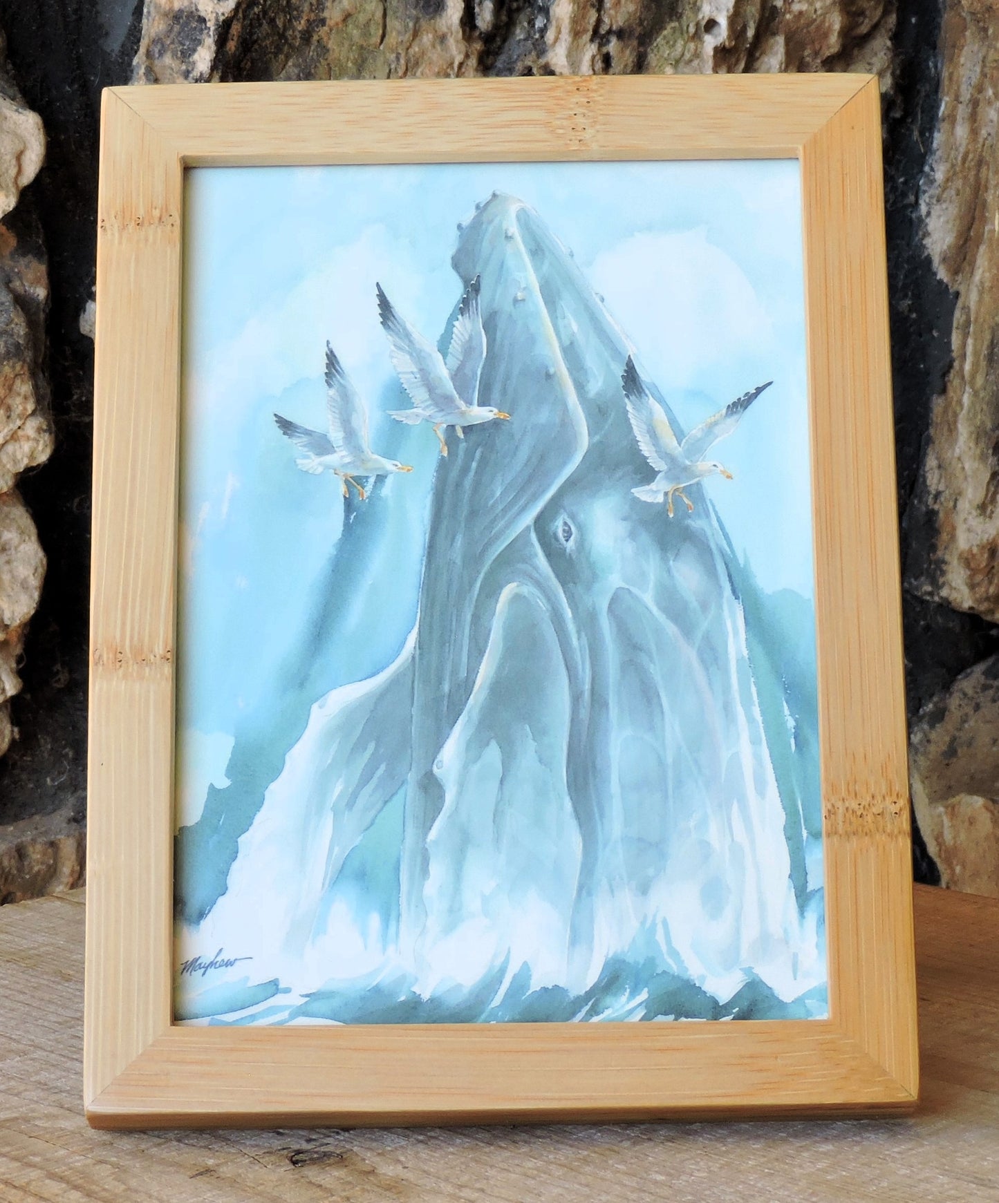 "Whale and Gulls" Framed, Giclée Mini Print