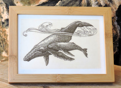 "Humpback Whale and Calf III" Framed, Giclée Mini Print