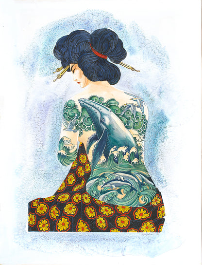 "Tattooed Lady" Giclée Print with Watercolor
