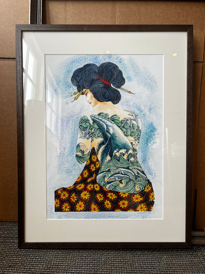 "Tattooed Lady" Giclée Print with Watercolor