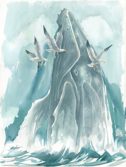 "Whale and Gulls" Framed, Giclée Mini Print