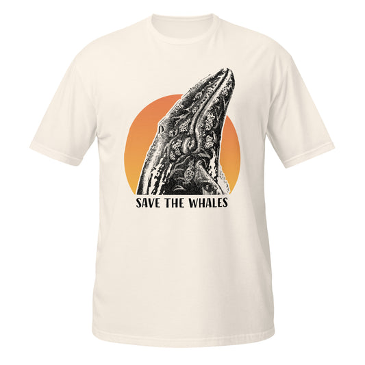 "Save The Whales" Sunset Short Sleeved T-Shirt, Natural