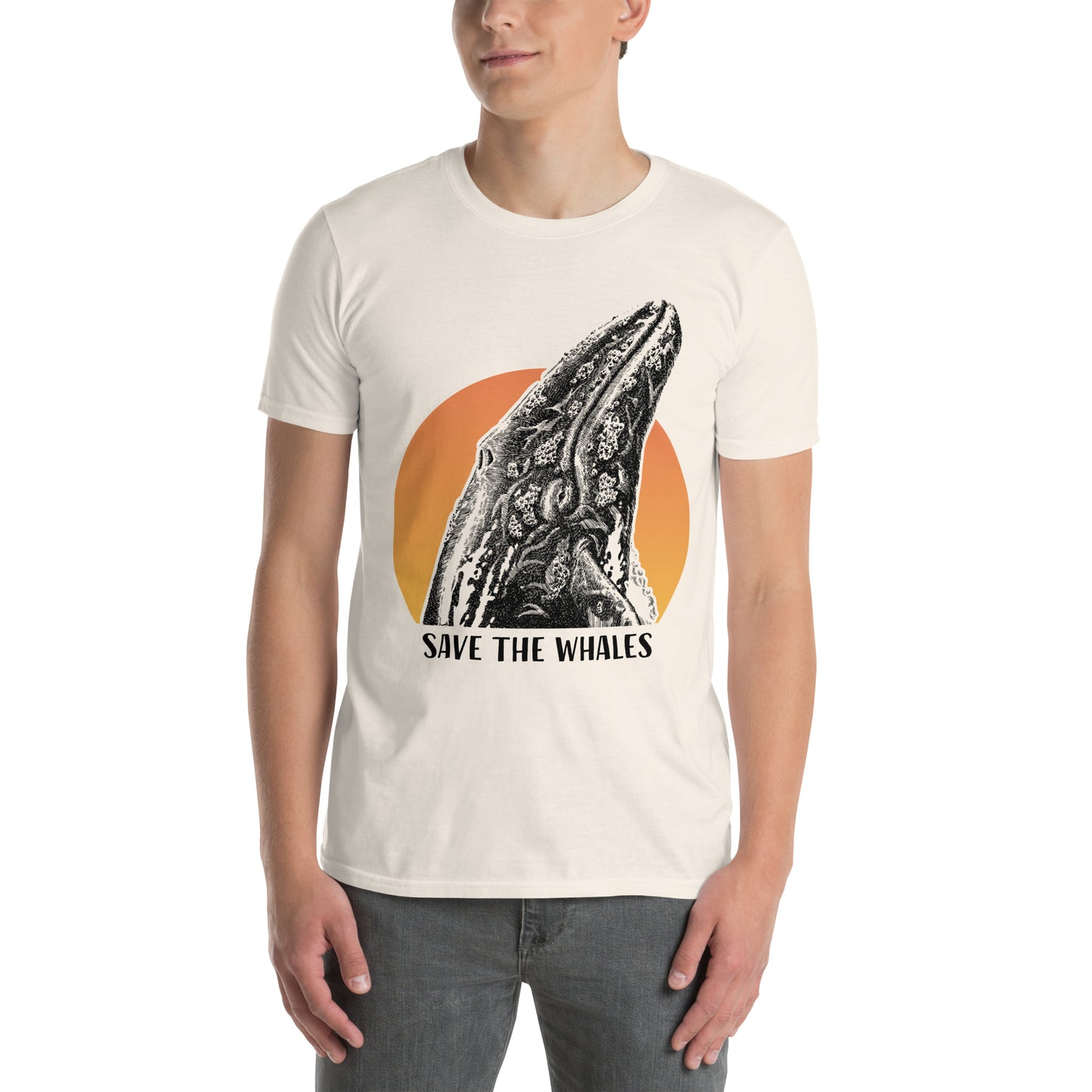 "Save The Whales" Sunset Short Sleeved T-Shirt, Natural