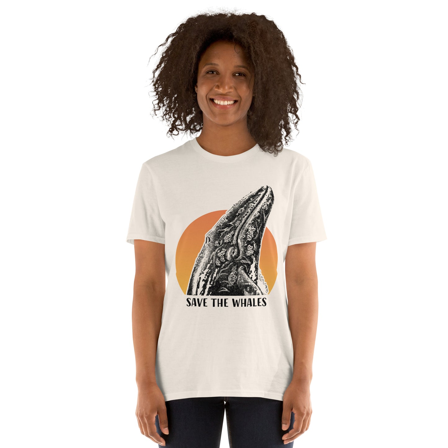 "Save The Whales" Sunset Short Sleeved T-Shirt, Natural