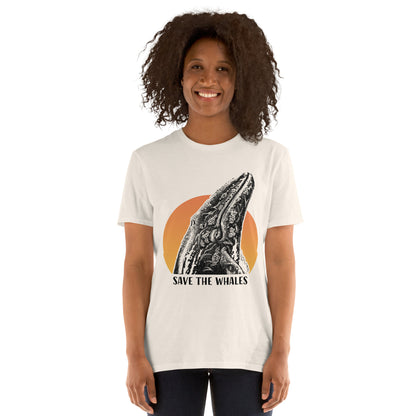 "Save The Whales" Sunset Short Sleeved T-Shirt, Natural