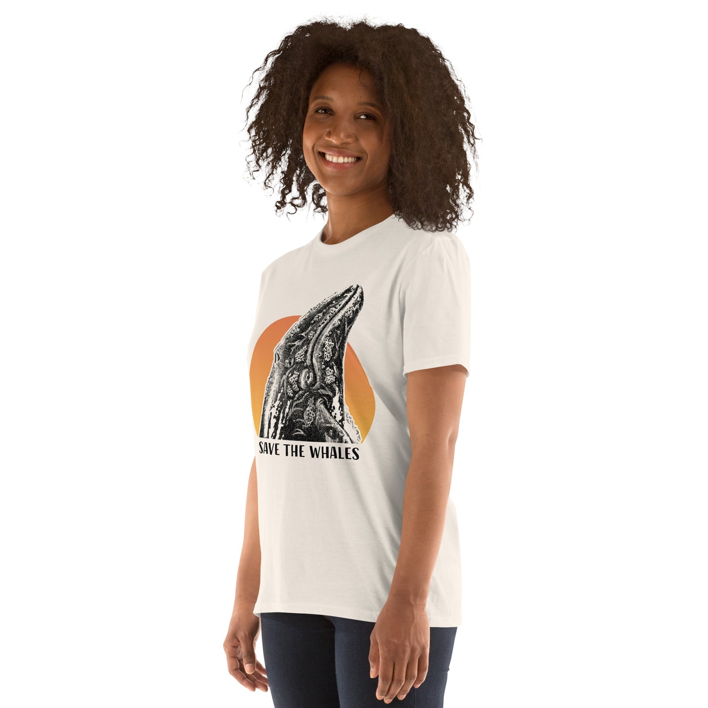"Save The Whales" Sunset Short Sleeved T-Shirt, Natural