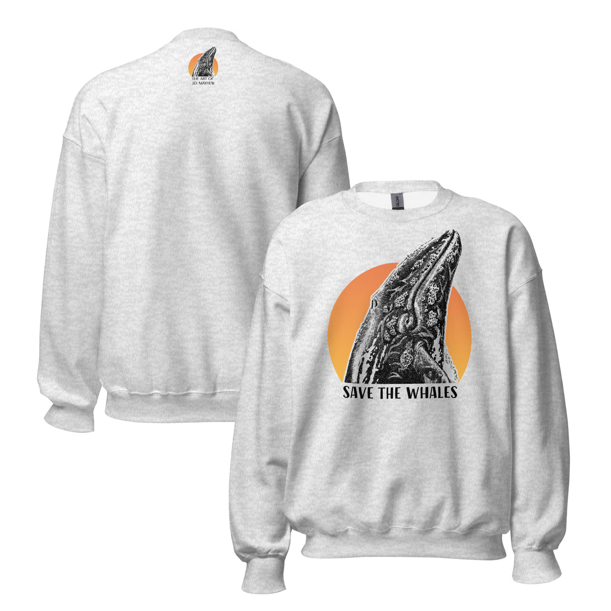 "Save The Whales" Sunset, Crew Neck Sweatshirt, 6 Colors