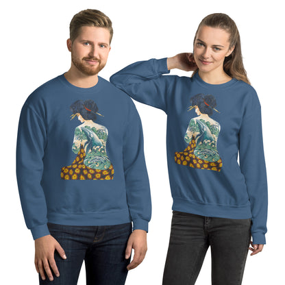 "Tattooed Lady" Crew Neck Sweatshirt, Unisex, Indigo Blue