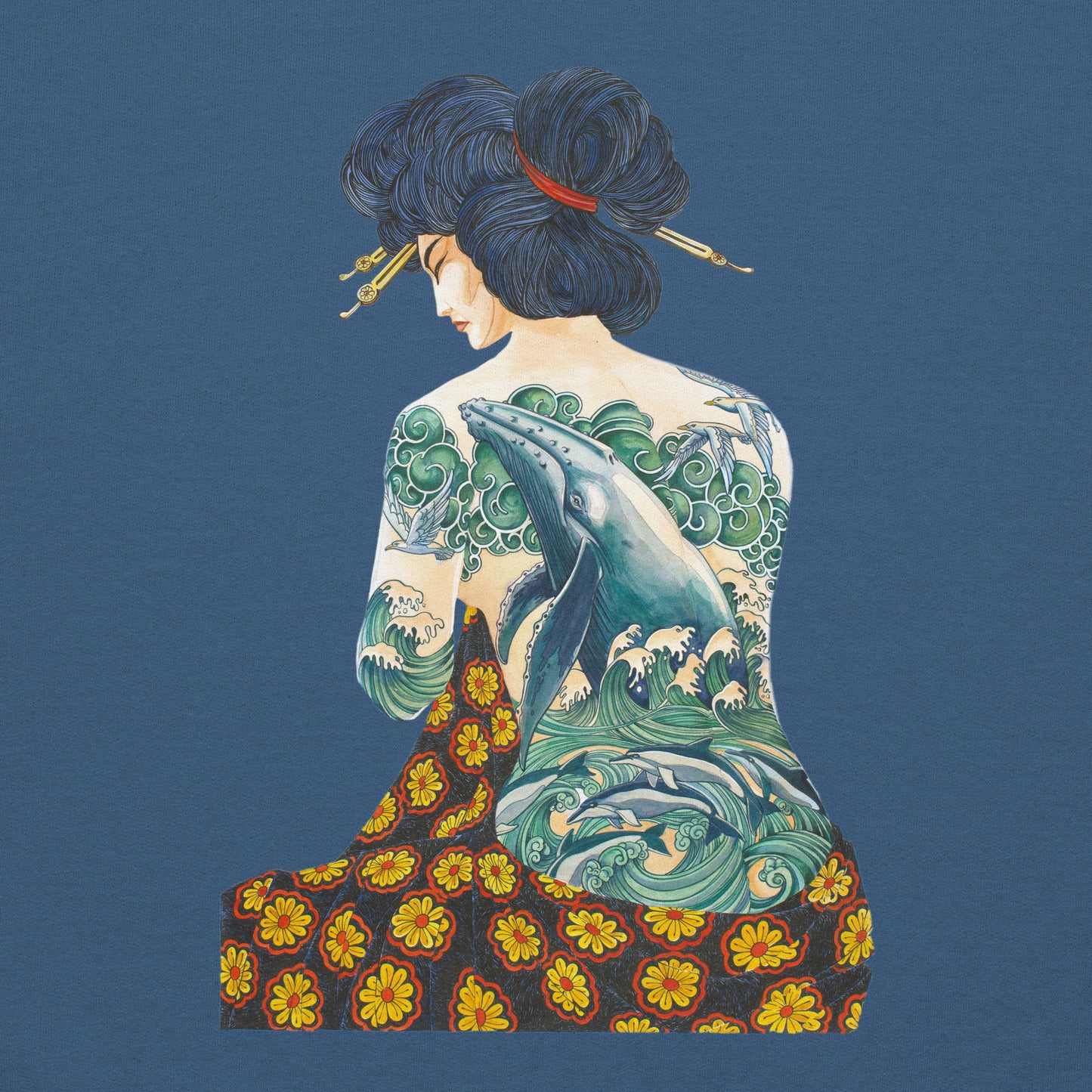 "Tattooed Lady" Crew Neck Sweatshirt, Unisex, Indigo Blue