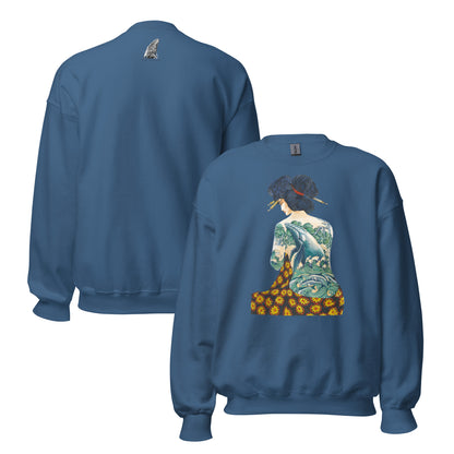 "Tattooed Lady" Crew Neck Sweatshirt, Unisex, Indigo Blue