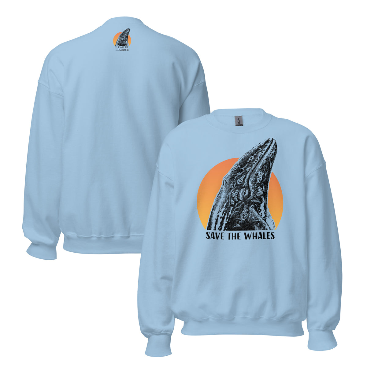 "Save The Whales" Sunset, Crew Neck Sweatshirt, 6 Colors