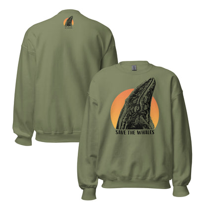 "Save The Whales" Sunset, Crew Neck Sweatshirt, 6 Colors