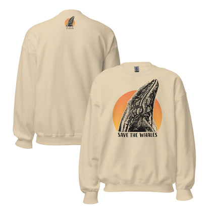 "Save The Whales" Sunset, Crew Neck Sweatshirt, 6 Colors