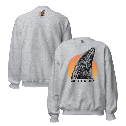 "Save The Whales" Sunset, Crew Neck Sweatshirt, 6 Colors