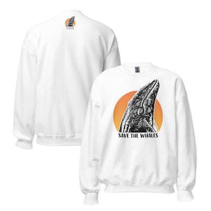 "Save The Whales" Sunset, Crew Neck Sweatshirt, 6 Colors