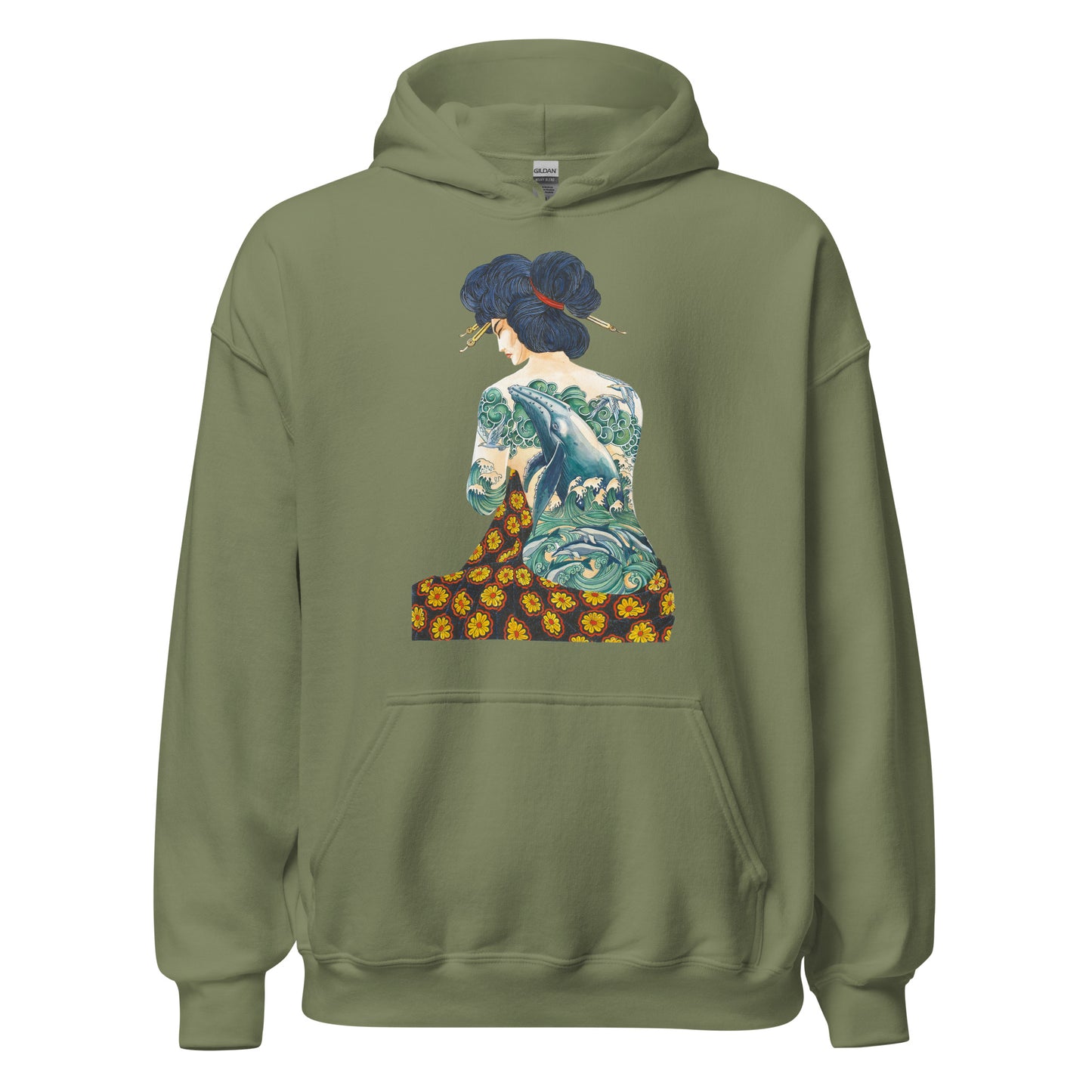 "Tattooed Lady" Heavy Blend Hoodie, Unisex, Military Green