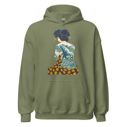 "Tattooed Lady" Heavy Blend Hoodie, Unisex, Military Green